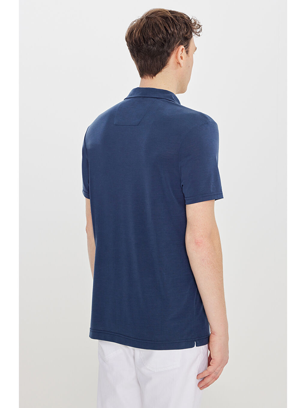 Erkek Lacivert Yumuşak Dokulu Slim Fit Dar Kesim Polo Yaka Tişört-4