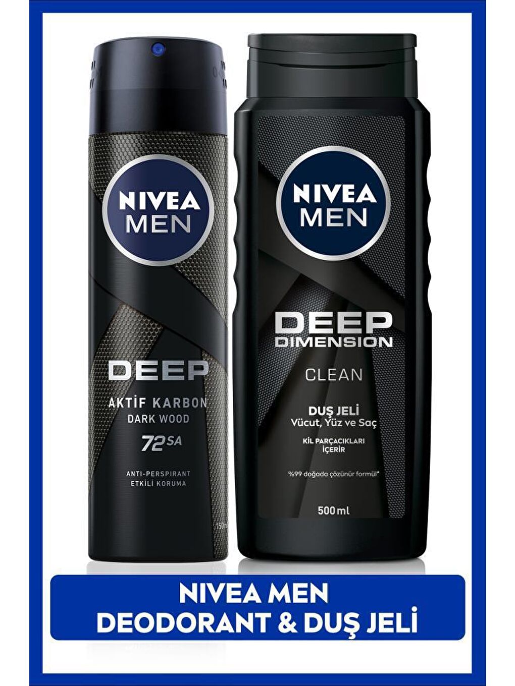 NIVEA Şeffaf MEN Erkek Sprey Deodorant Deep Dimension 150ml ve Deep Dimension Erkek Duş Jeli 500ml