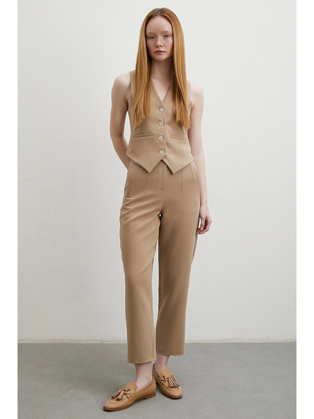 Bej Astarlı Kuplu Yelek Vizon-2