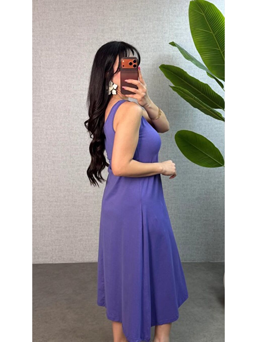 Lila Kadın Askılı Yuvarlak Yaka Süprem Kumaş Elbise-2