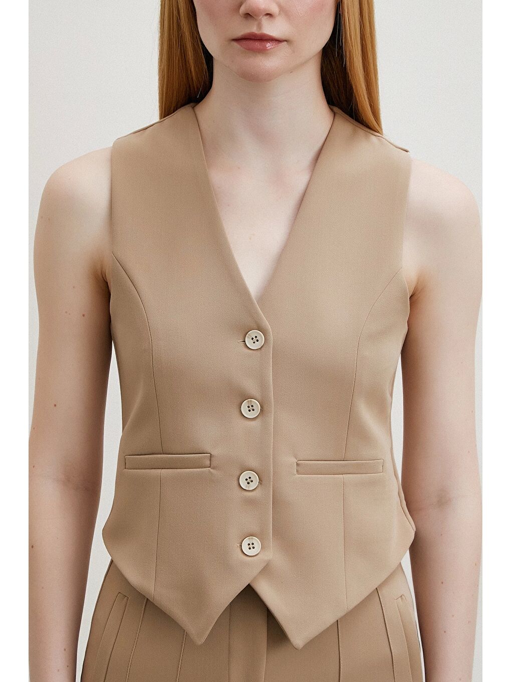 Bej Astarlı Kuplu Yelek Vizon-4