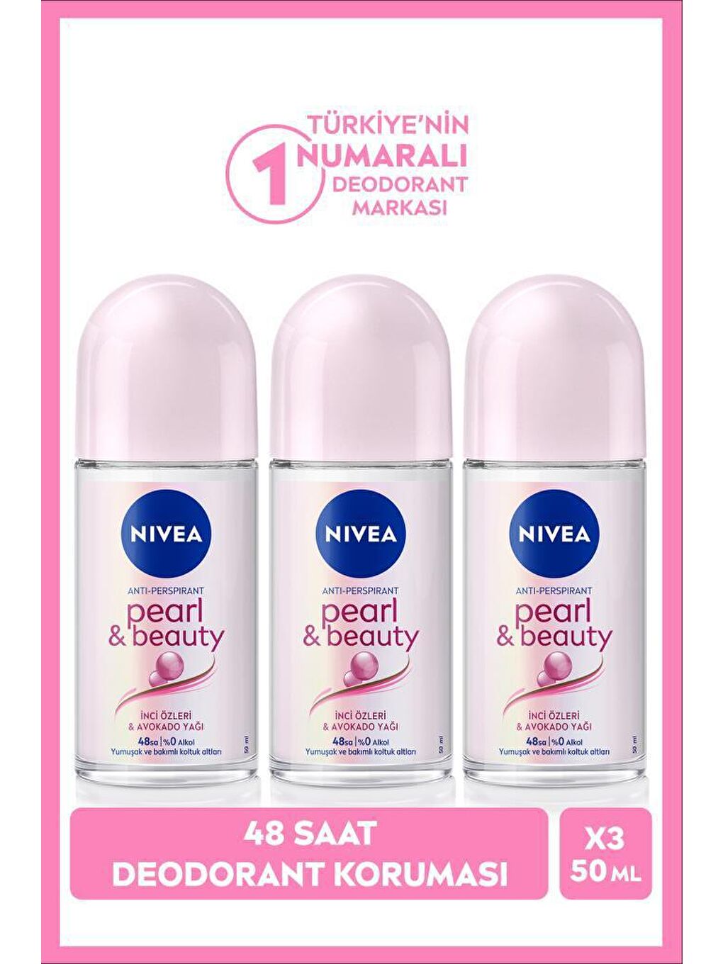 NIVEA Kadın Roll-on Deodorant Pearl&Beauty 50ml, 48 Saat Koruma, X3 Adet