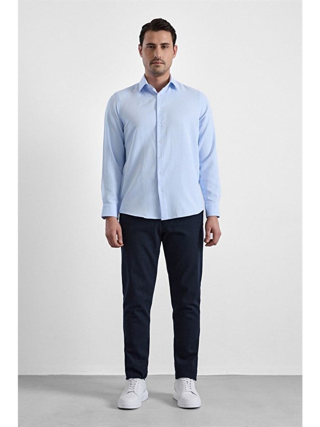 Buz Mavi Regular Klasik Yaka Casual Gömlek-5