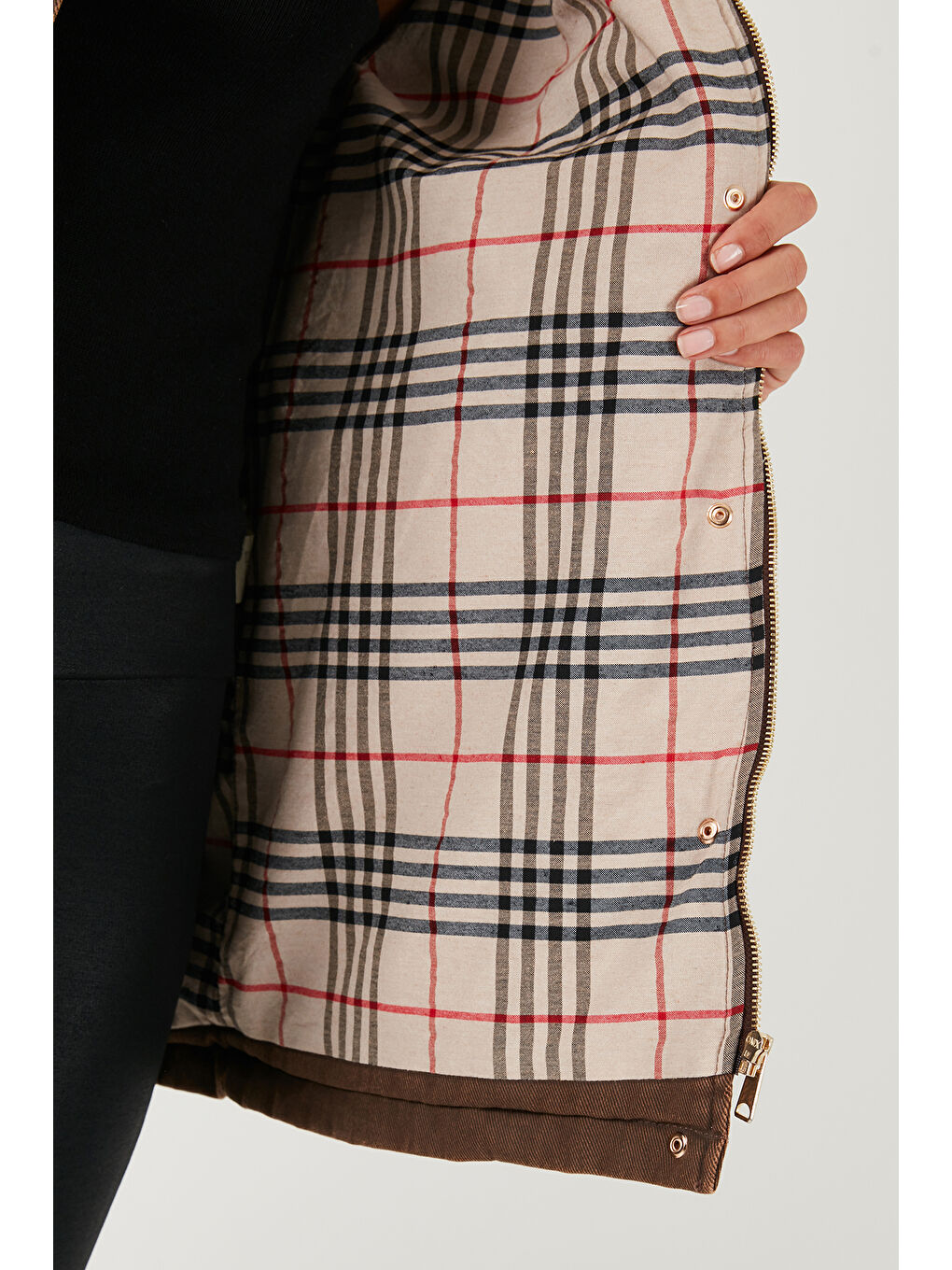 Kahverengi Regular Fit Ceket Yaka Kadife Ekose Astarlı Ceket Mont 6810330-5