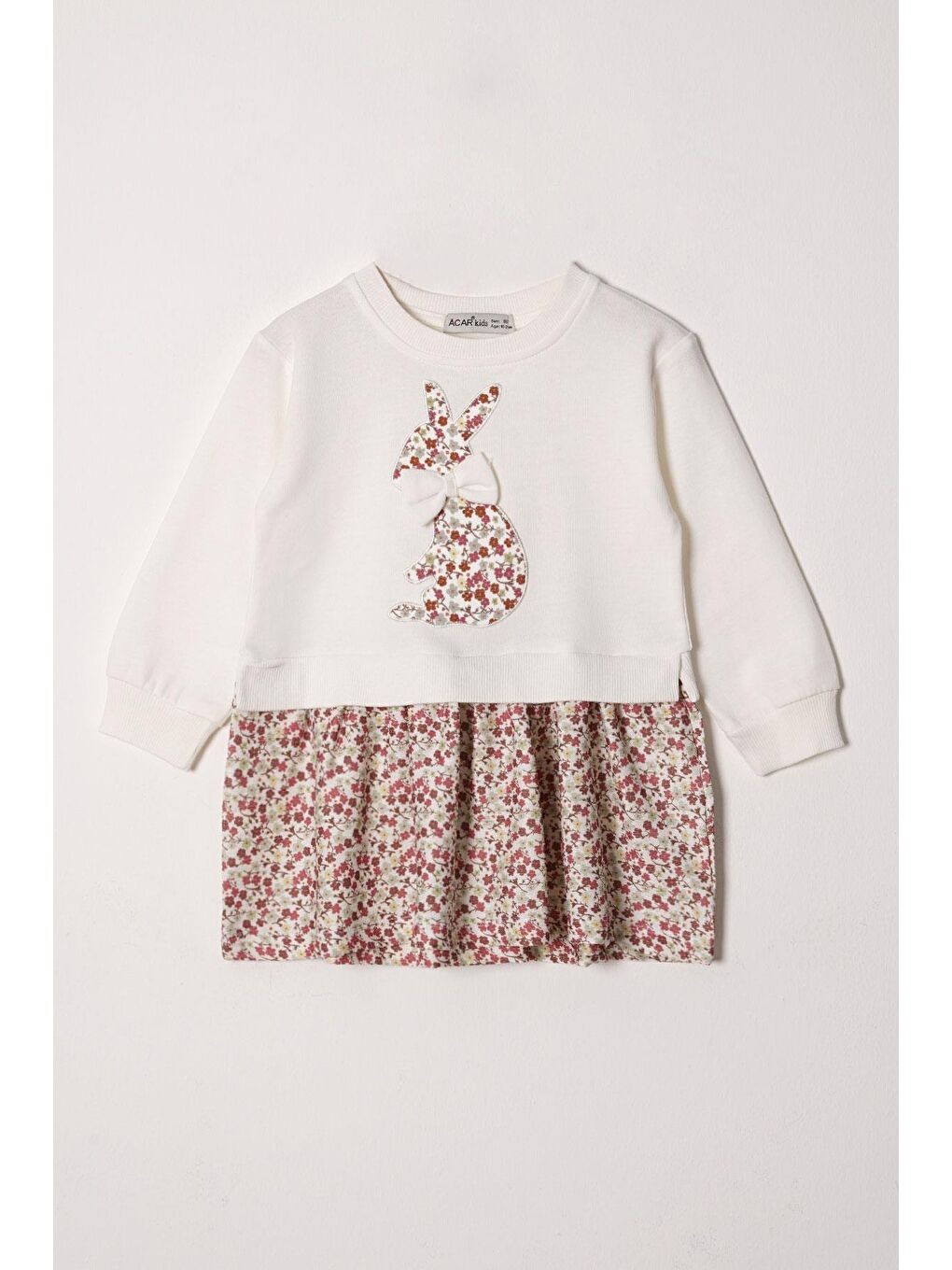 Lila Bisiklet Yaka Uzun Kol Tavşan Baskılı Etekli Kız Çocuk Ekru-Kahverengi Renk Sweat Takım