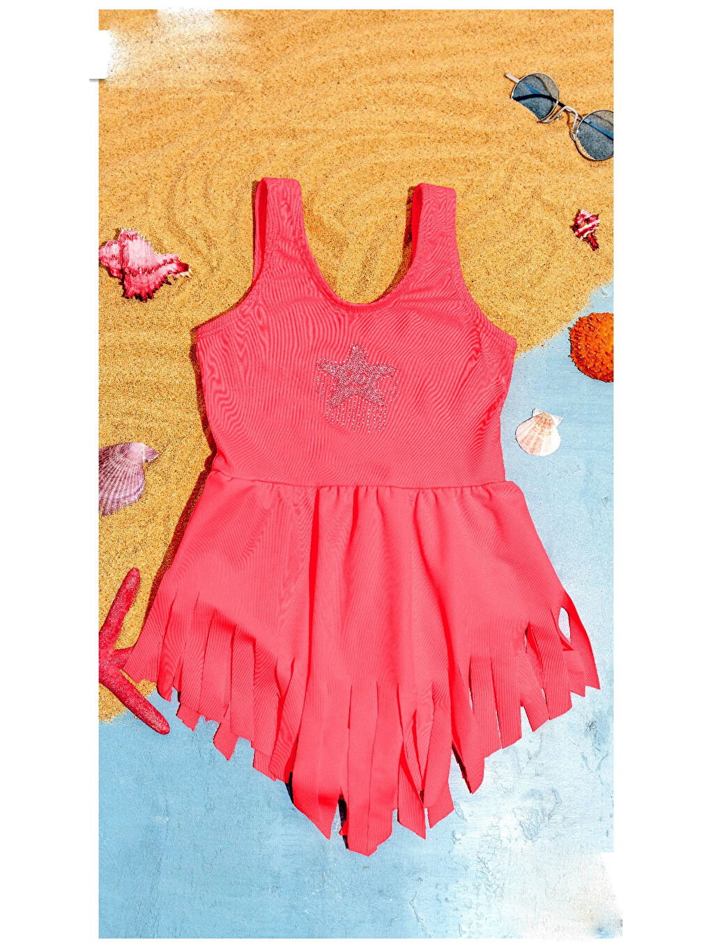 Fuşya Yıldız İşlemeli Kız Çocuk Mayo 4701