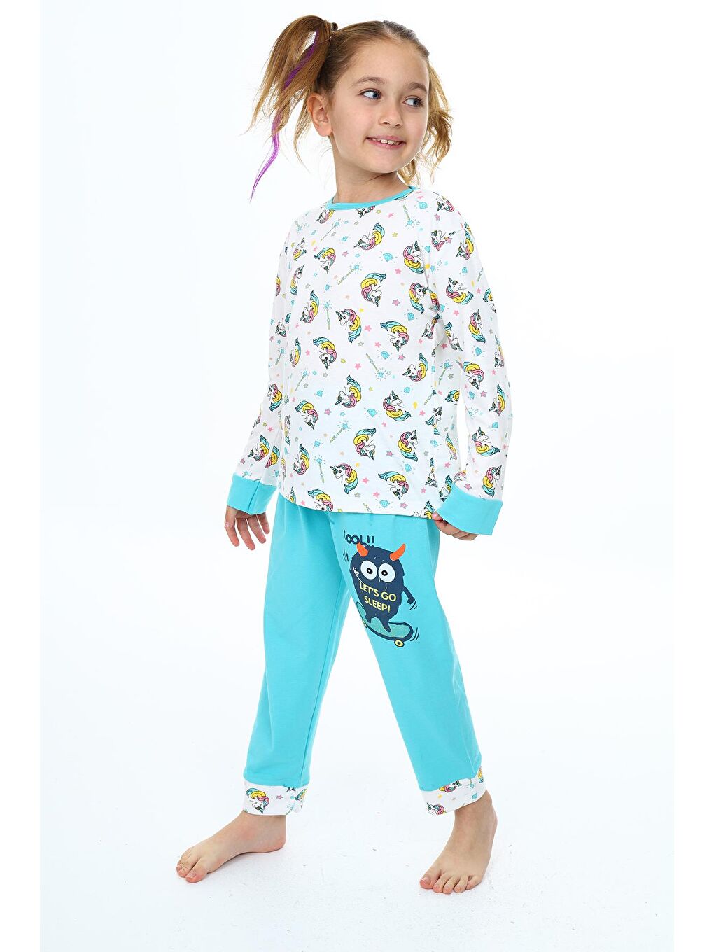 EFTELYA Turkuaz Kız Çocuk Unicorn Baskılı Pijama Takımı 3-11 Yaş 0159 - 1