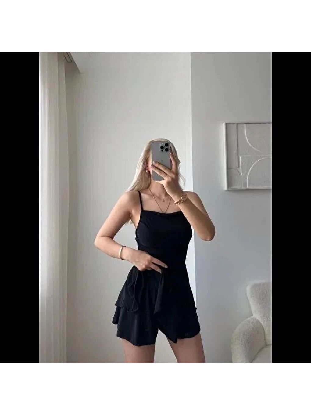 Straplez Mini Etek Görünümlü Şortlu Elbise Büzgülü Yazlık - Siyah-1