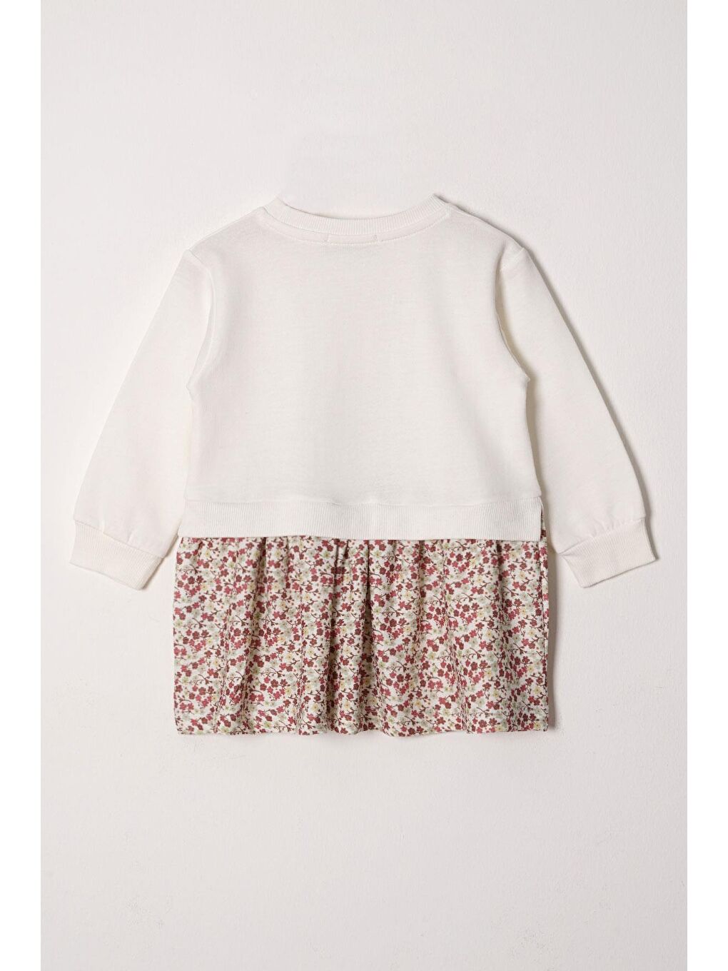 Lila Bisiklet Yaka Uzun Kol Tavşan Baskılı Etekli Kız Çocuk Ekru-Kahverengi Renk Sweat Takım-2