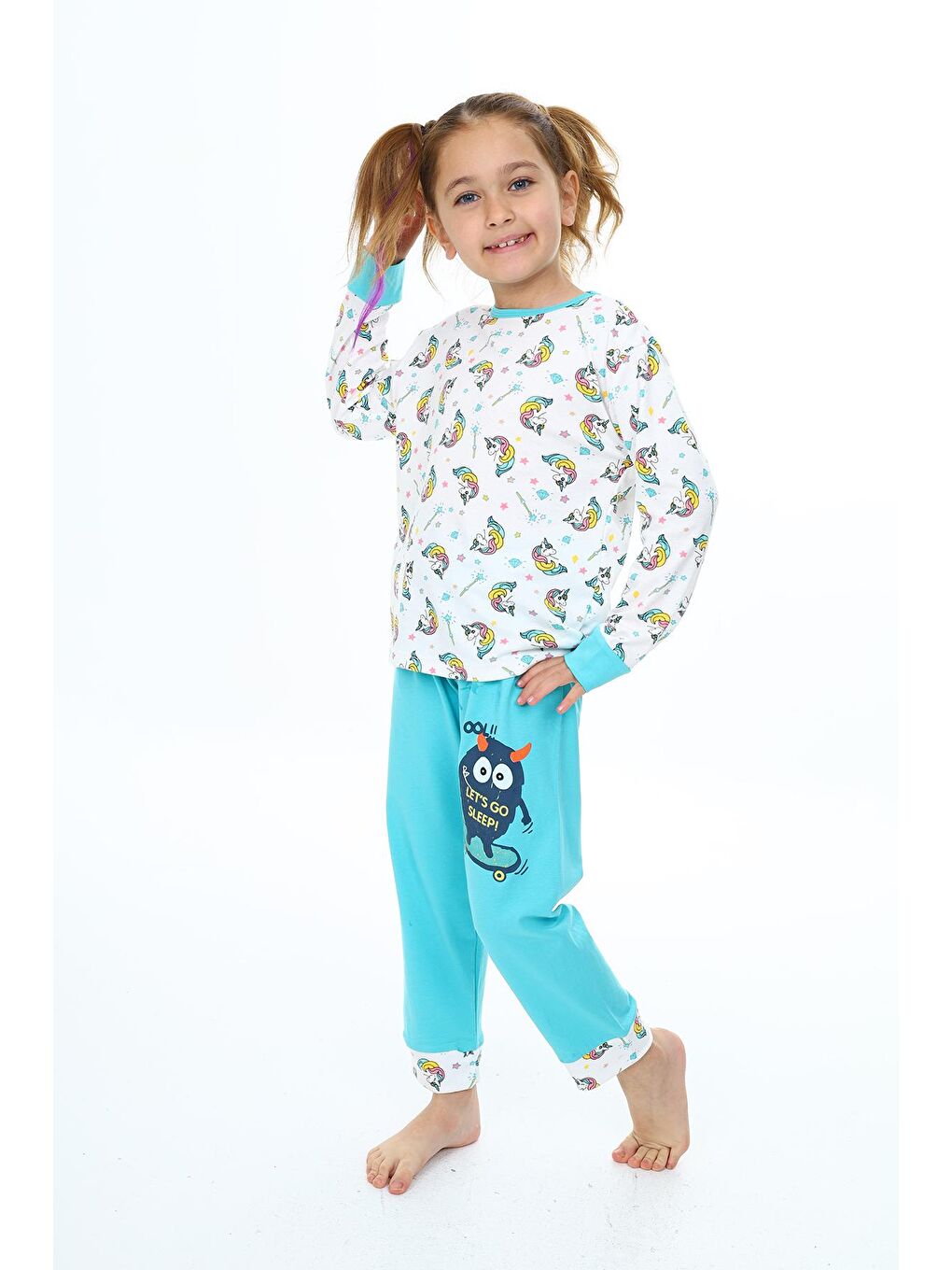 EFTELYA Turkuaz Kız Çocuk Unicorn Baskılı Pijama Takımı 3-11 Yaş 0159 - 3