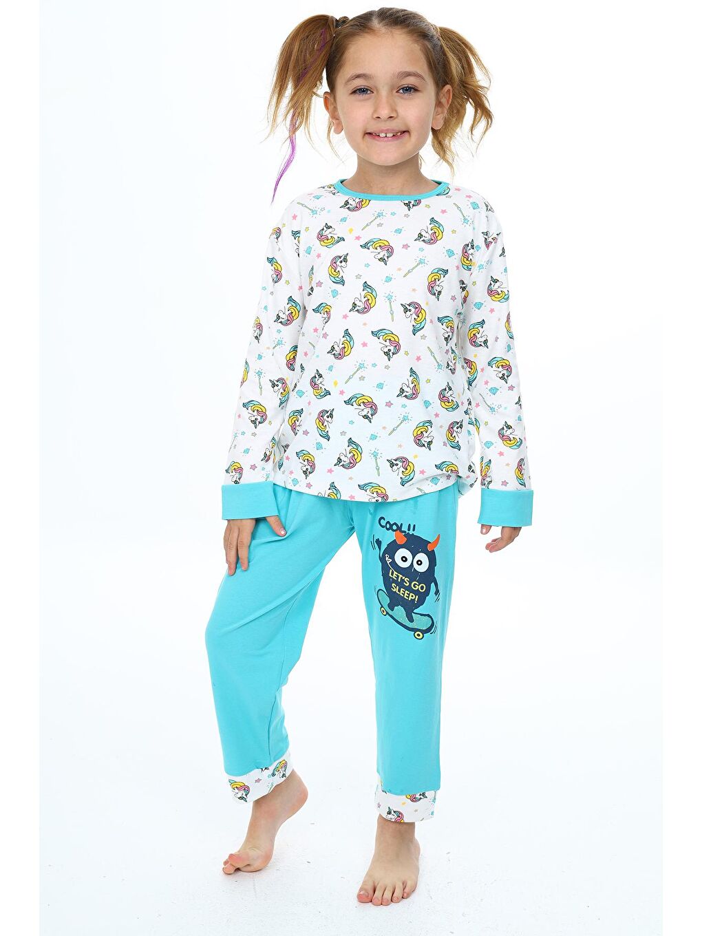 EFTELYA Turkuaz Kız Çocuk Unicorn Baskılı Pijama Takımı 3-11 Yaş 0159 - 4