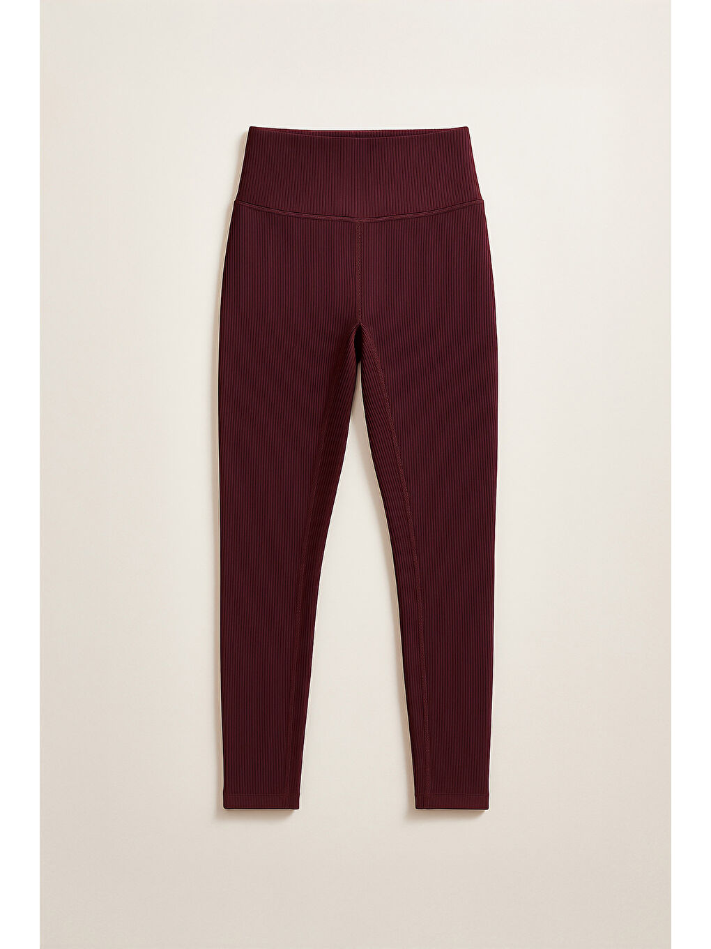 Bordo Yüksek Bel Toparlayıcı Ripli Fitilli Spor Kadın Tayt-3