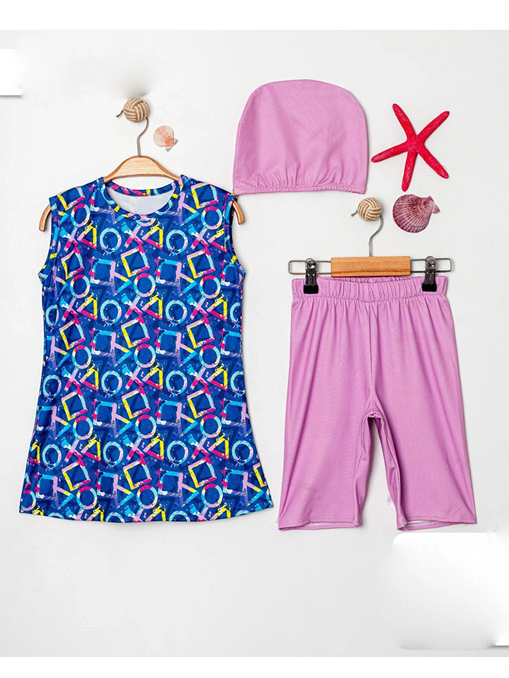 Mavi Desenli Kız Çocuk Mayo 3954