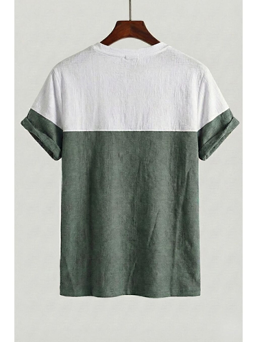 Yeşil Reka Jakar Dokulu Panel Detaylı Slim Fit Bisiklet Erkek Yaka Tişört-2