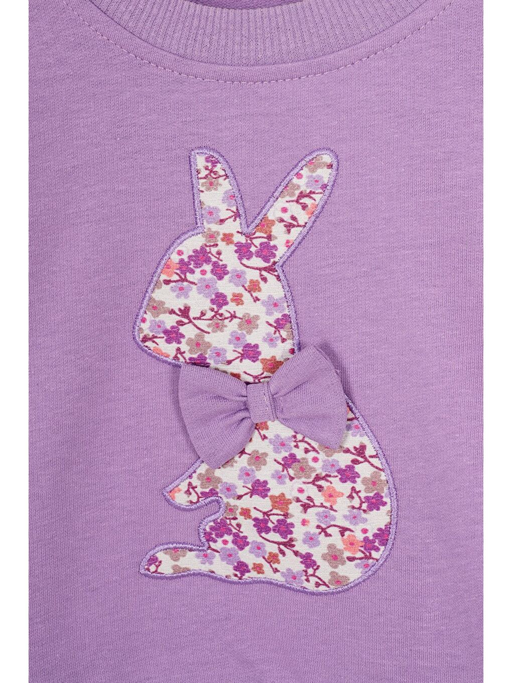 Bisiklet Yaka Uzun Kol Tavsan Baskılı Lila Renk Kız Çocuk Etekli Takım-1