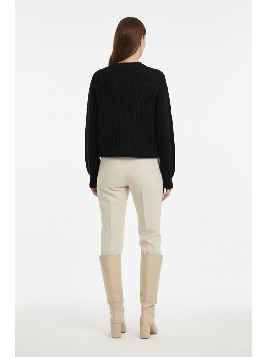 Ekstra Oversize Düşük Kollu Selanik Örgü Siyah Kazak-5