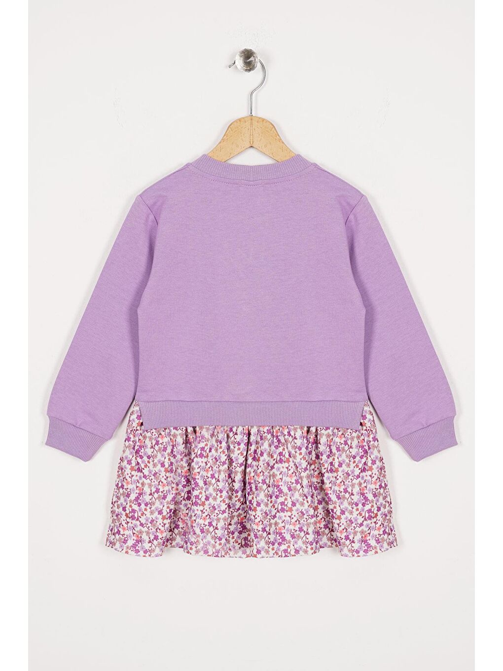 Bisiklet Yaka Uzun Kol Tavsan Baskılı Lila Renk Kız Çocuk Etekli Takım-2
