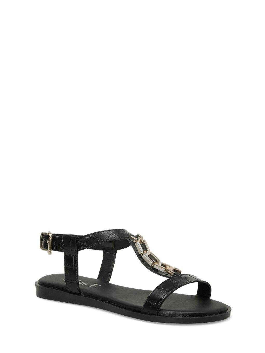 DS24013 4FX Siyah Kadın Düz Sandalet-1