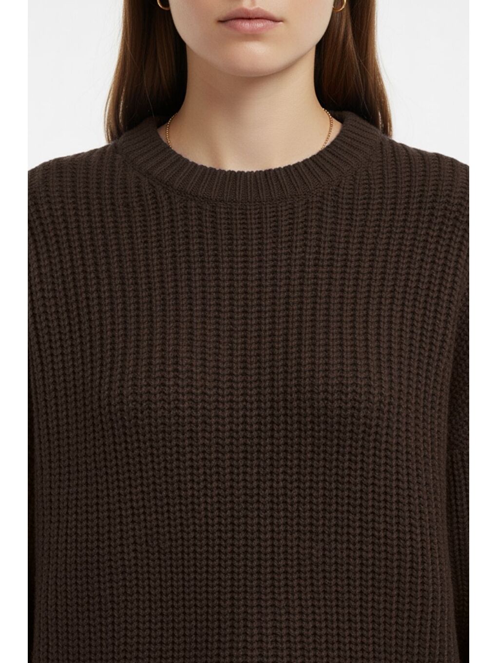 Ekstra Oversize Düşük Kollu Selanik Örgü Kahverengi-4