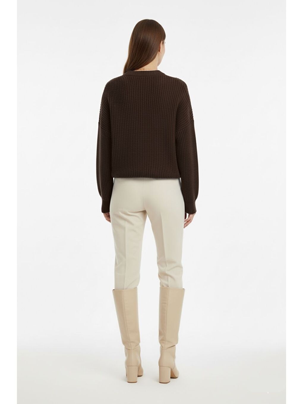 Ekstra Oversize Düşük Kollu Selanik Örgü Kahverengi-5