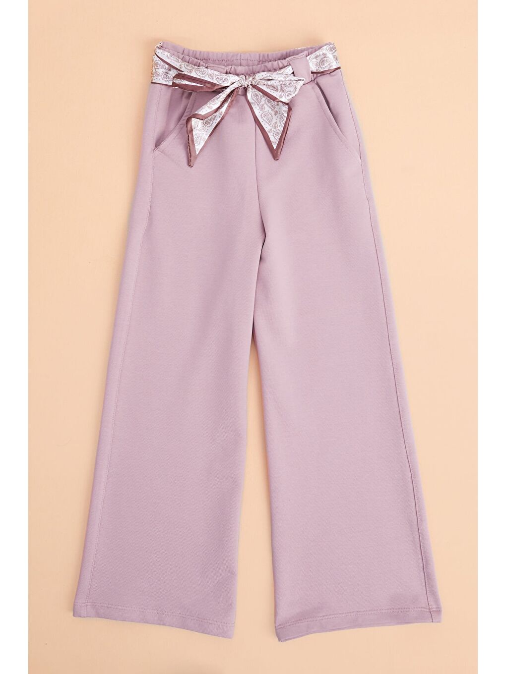 Pembe Kemer Detaylı Lastikli Kız Çocuk Palazzo Pantolon