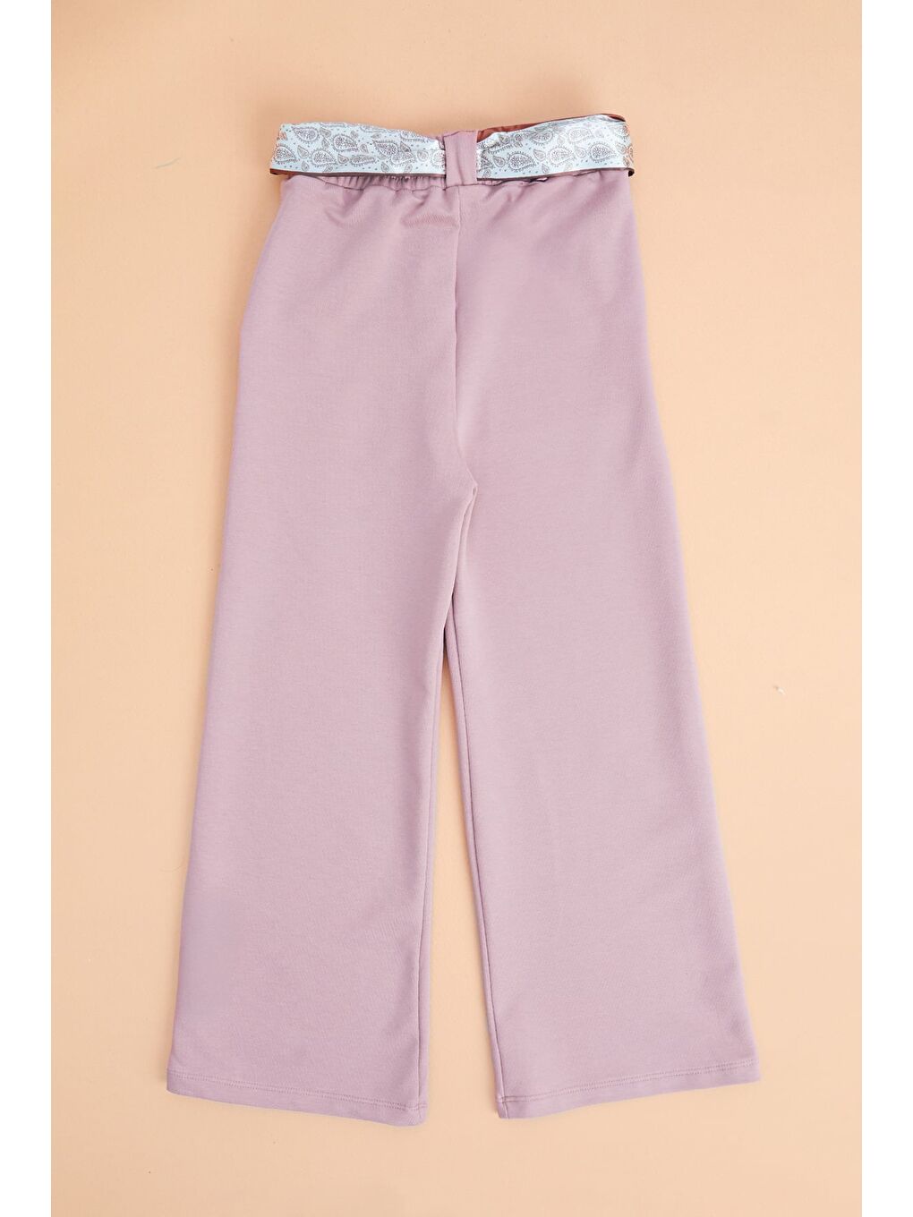 Pembe Kemer Detaylı Lastikli Kız Çocuk Palazzo Pantolon-1