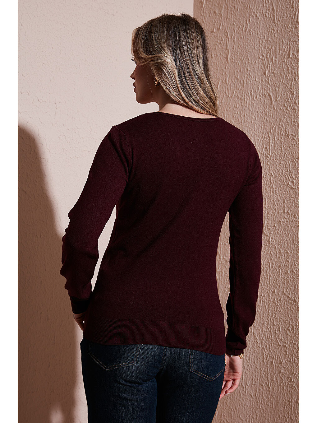 Bordo Regular Fit V Yaka Düğmeli Hırka 25K0781K1-4