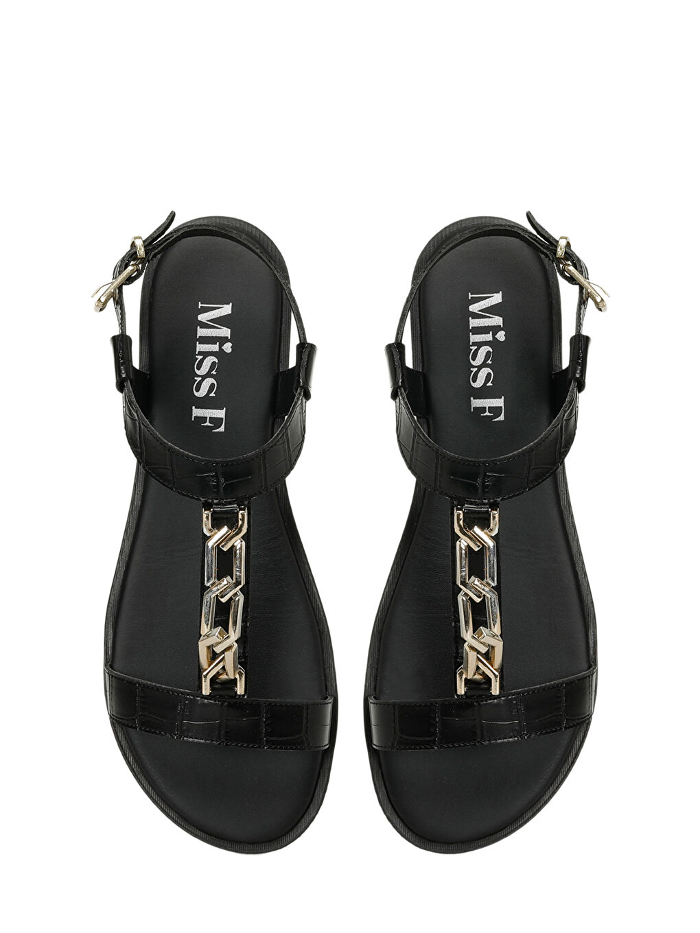 DS24013 4FX Siyah Kadın Düz Sandalet-3