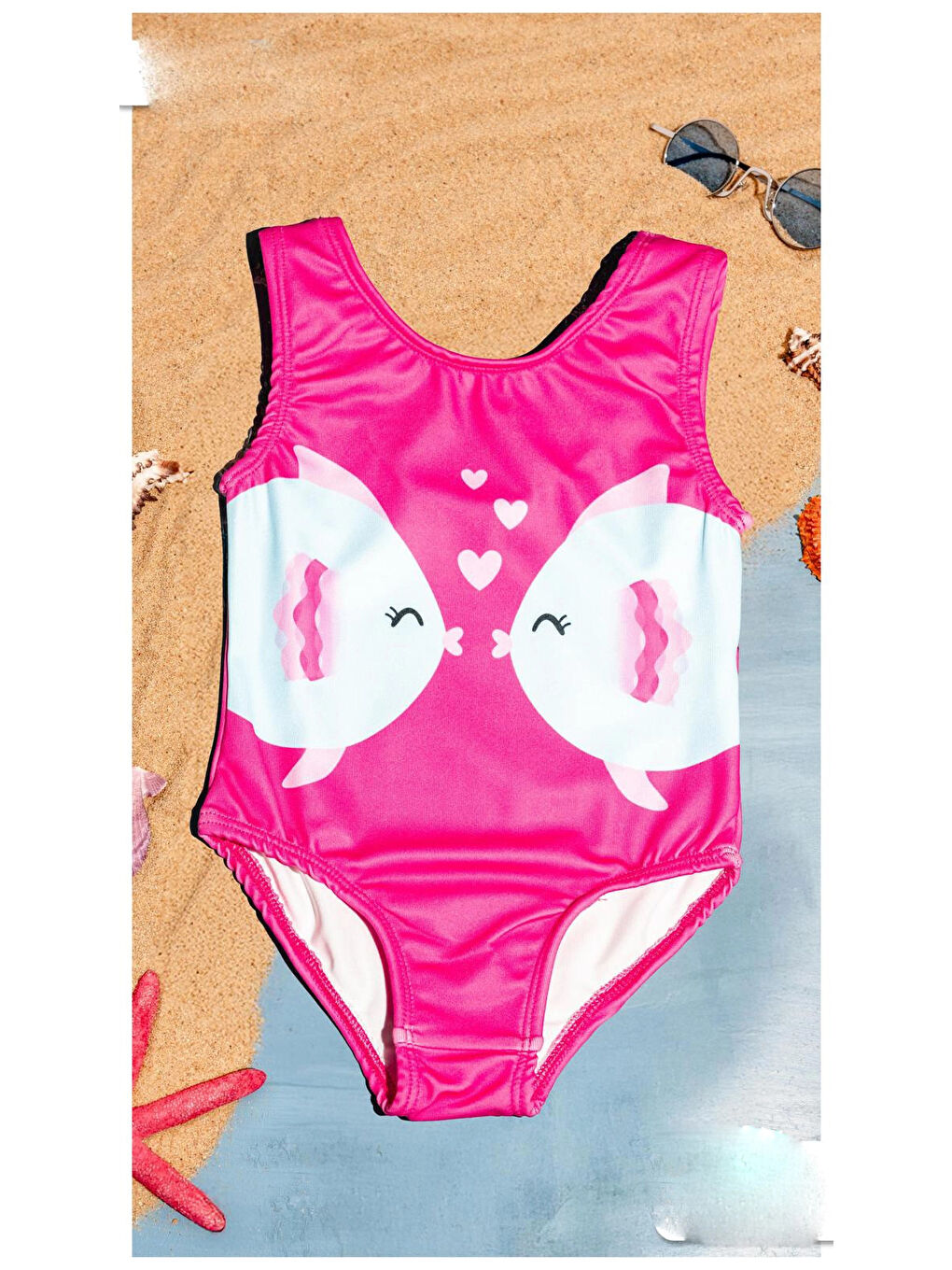 Pembe Balık Baskılı Kız Çocuk Mayo 8931
