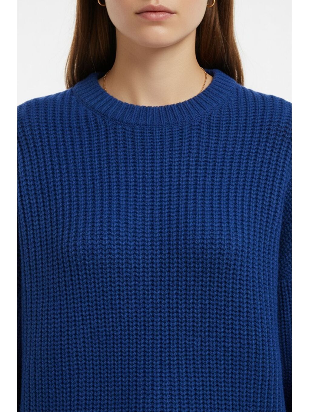 Ekstra Oversize Düşük Kollu Selanik Örgü Saks Mavi K-4