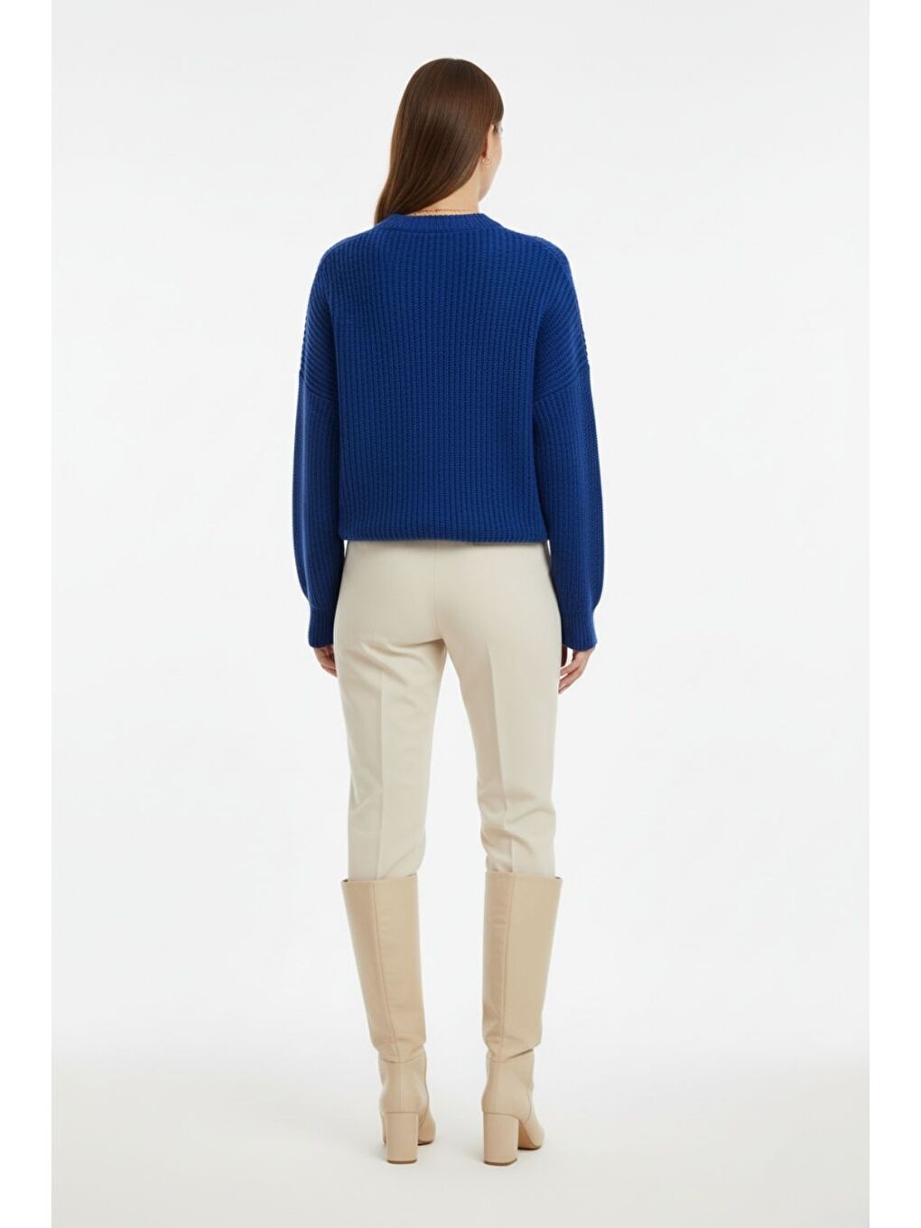 Ekstra Oversize Düşük Kollu Selanik Örgü Saks Mavi K-5