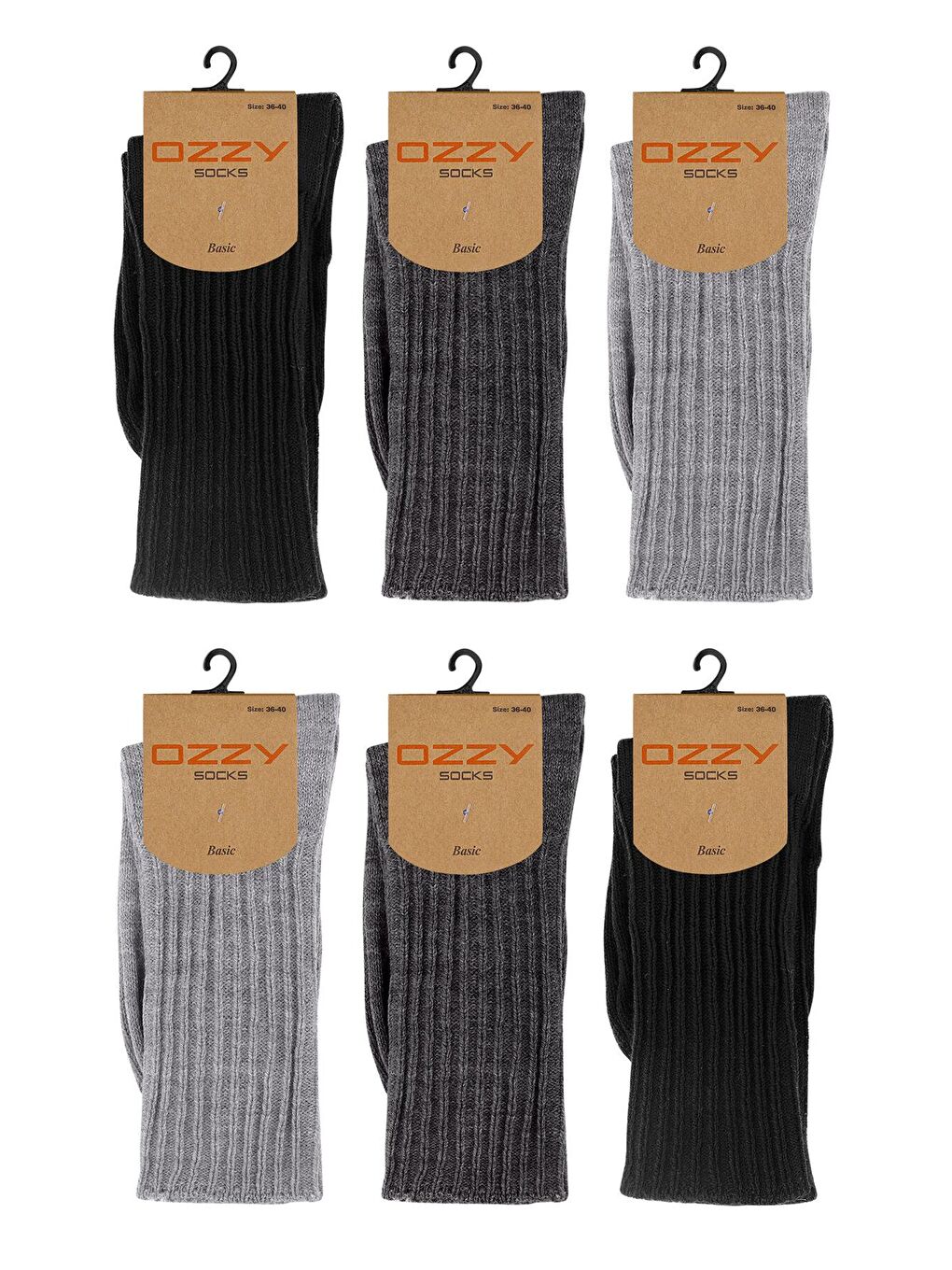 OZZY SOCKS Siyah-Antrasit-Gri Melanj 6 Çift Kışlık Kadın Yünlü Uyku Çorabı Soft Touch