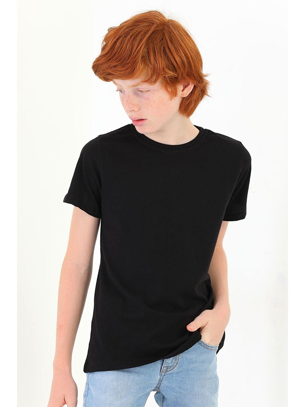 Zepkids Bisiklet Yaka Kısa Kol Basic Siyah Renk Tshirt
