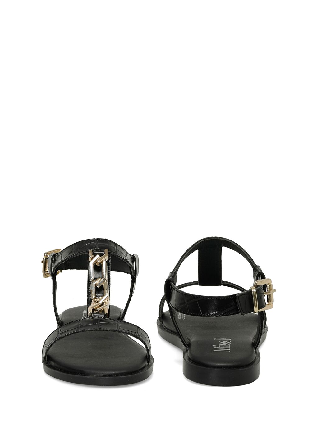 DS24013 4FX Siyah Kadın Düz Sandalet-4