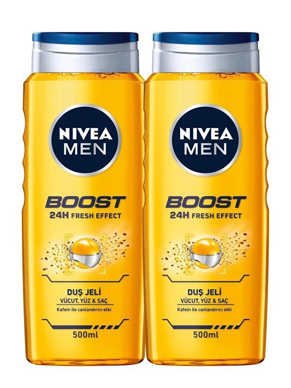 NIVEA Şeffaf Men Boost Duş Jeli,Vücut,Yüz ve Saç 500mlx2