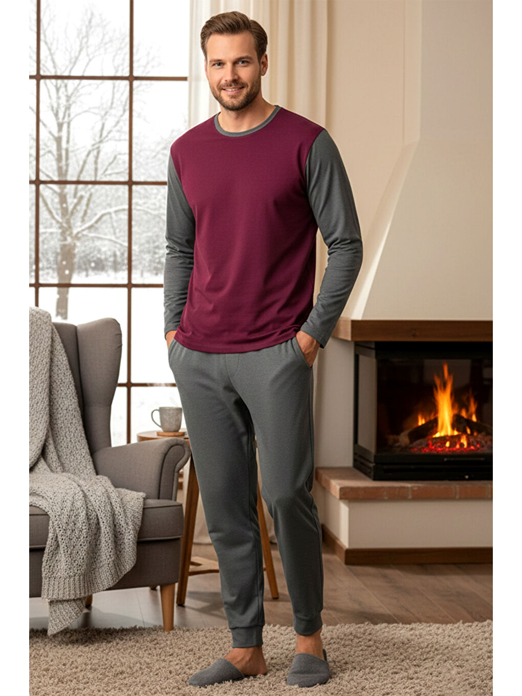 Erkek Suprem Uzun Kol Pijama Takımı 240603 Antrasit02-2