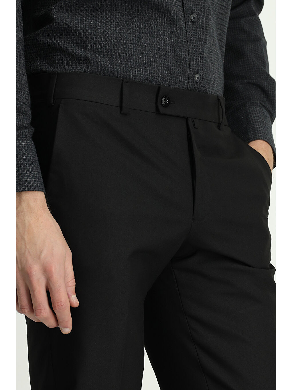 Siyah Slim Fit Dar Kesim Elastanlı Klasik Kumaş Pantolon-4