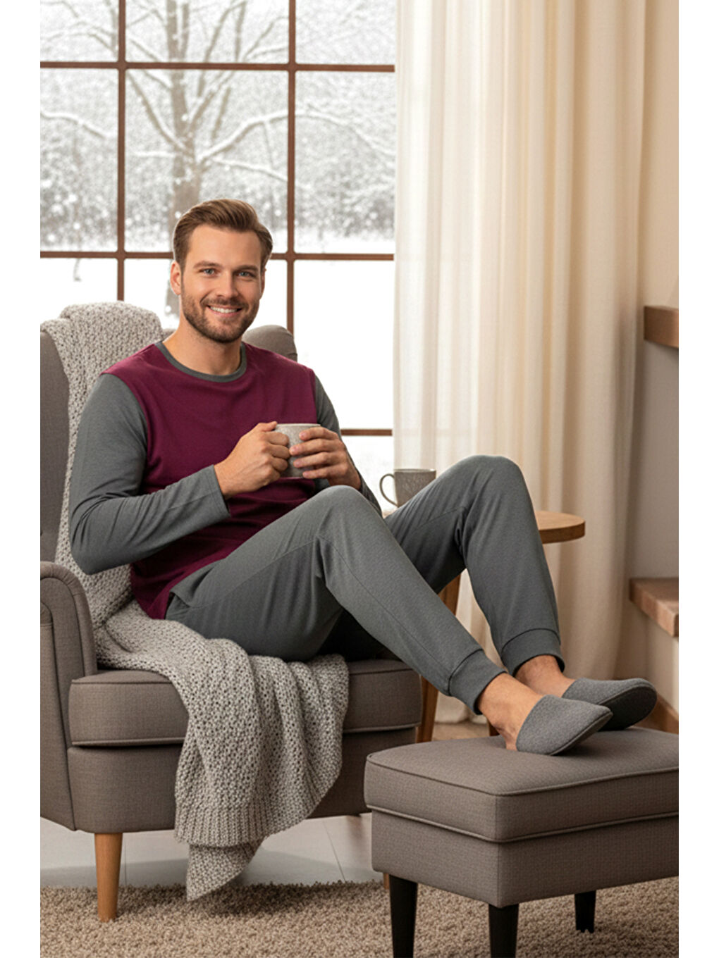 Erkek Suprem Uzun Kol Pijama Takımı 240603 Antrasit02-3