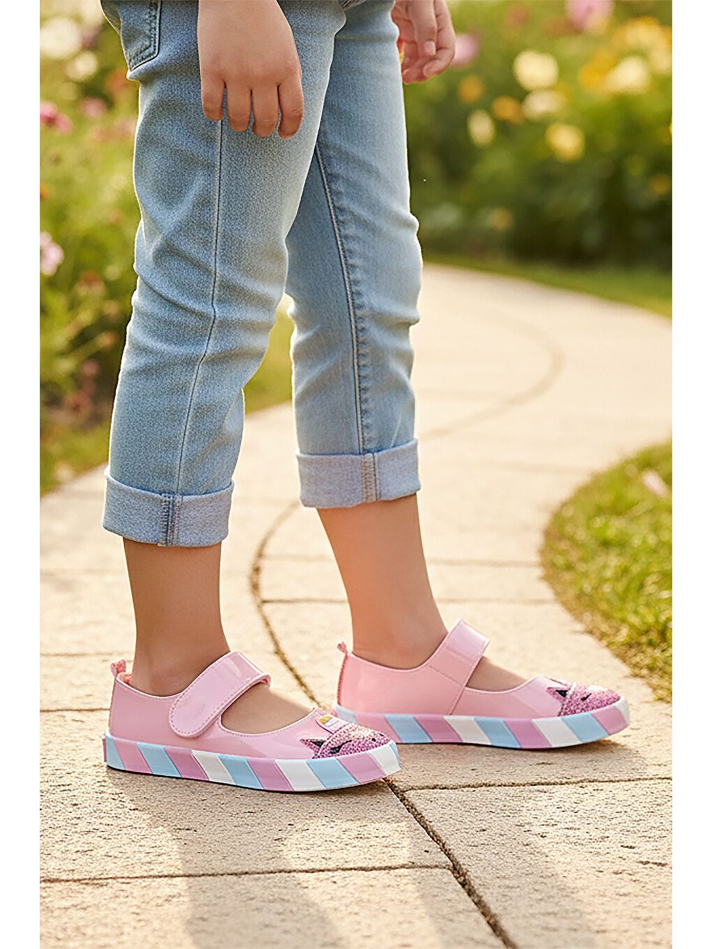 Pembe Gilan Cırtlı Kız Çocuk Babet Ayakkabı-2