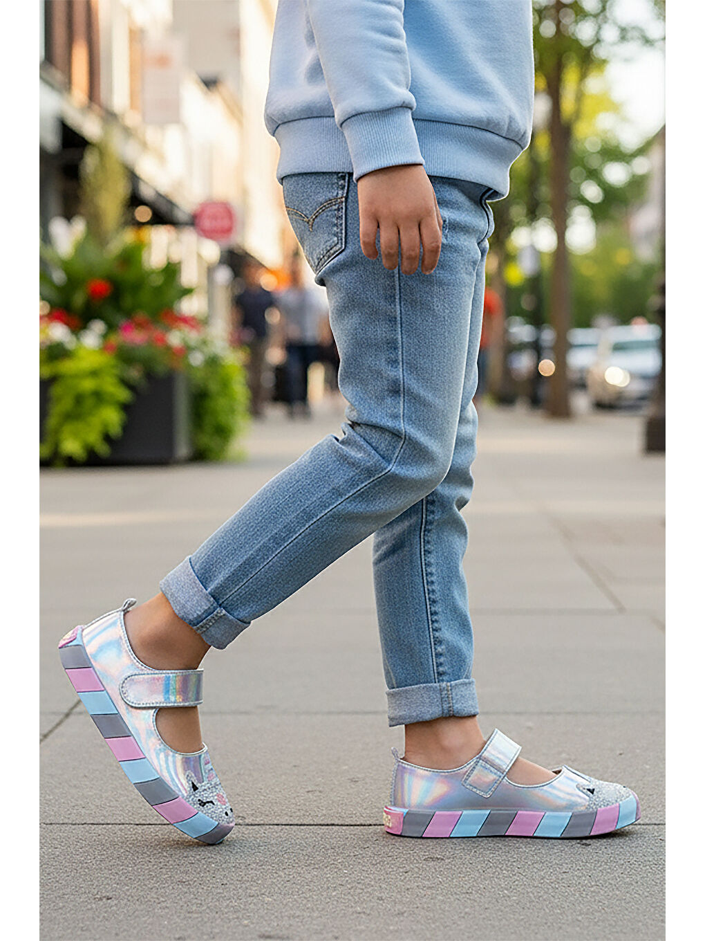 Gri Gilan Cırtlı Kız Çocuk Babet Ayakkabı-2