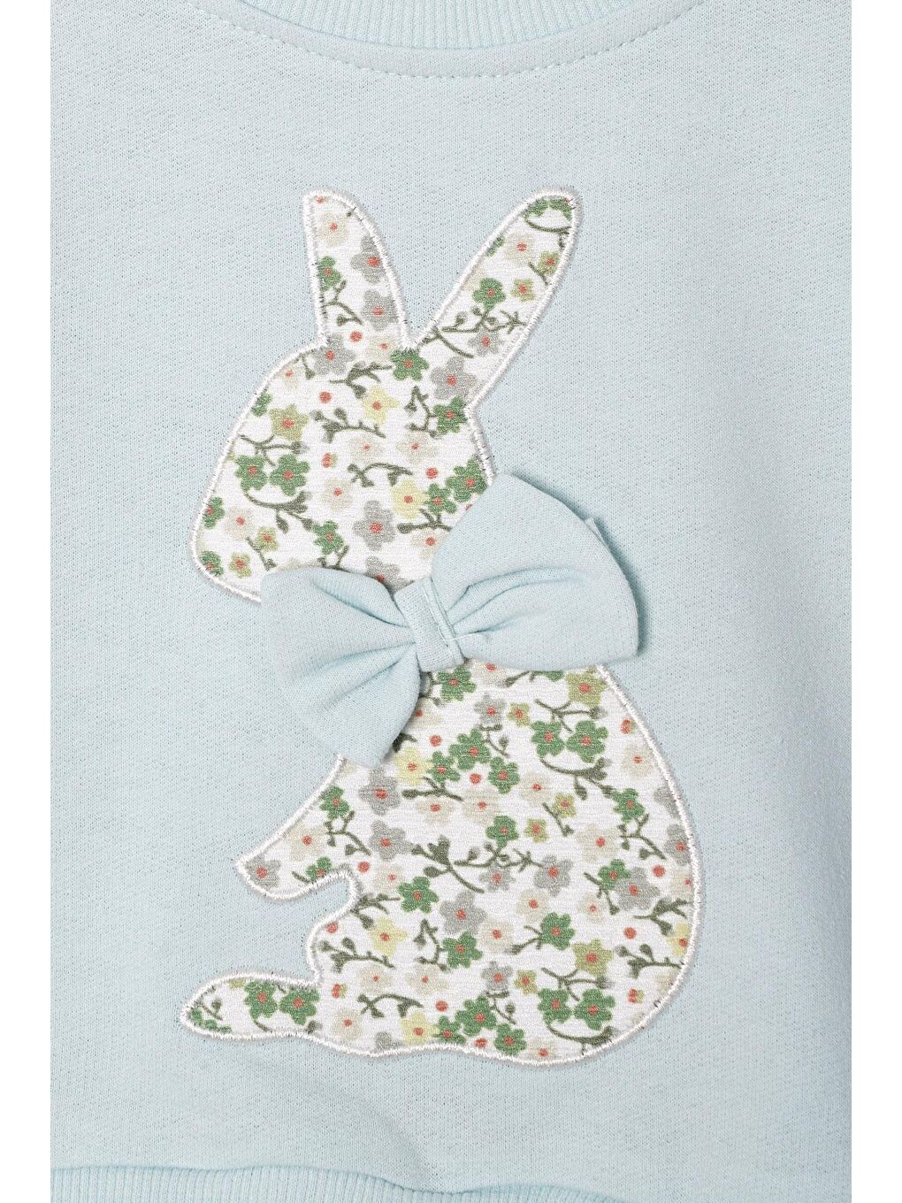 Yeşil Bisiklet Yaka Uzun Kol Tavşan Baskılı Etekli Kız Çocuk Mint Renk Sweat Takım-1