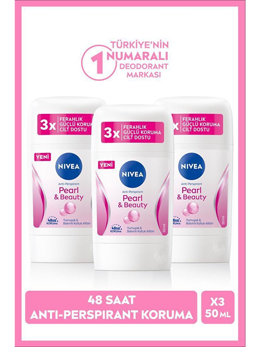 NIVEA Kadın Stick Deodorant Pearl&Beauty 50ml, 48 Saat Koruma, X3 Adet