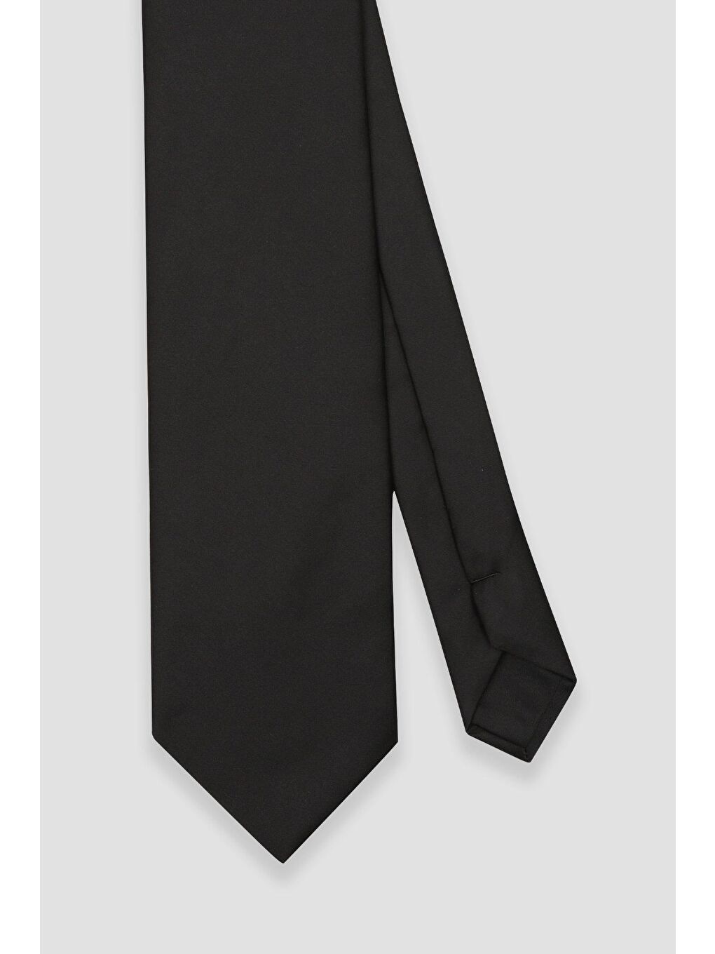 Kravat 8 Cm Mikrofiber Polyester Siyah Erkek Düz Kravat-1