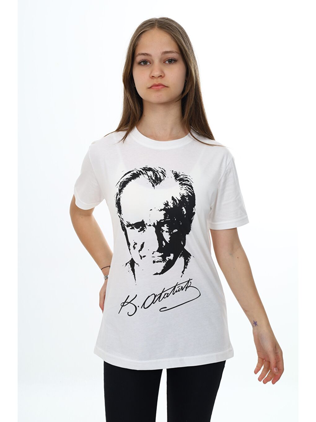 angelos Beyaz Kız Çocuk ATATÜRK Baskılı T-Shirt Px000