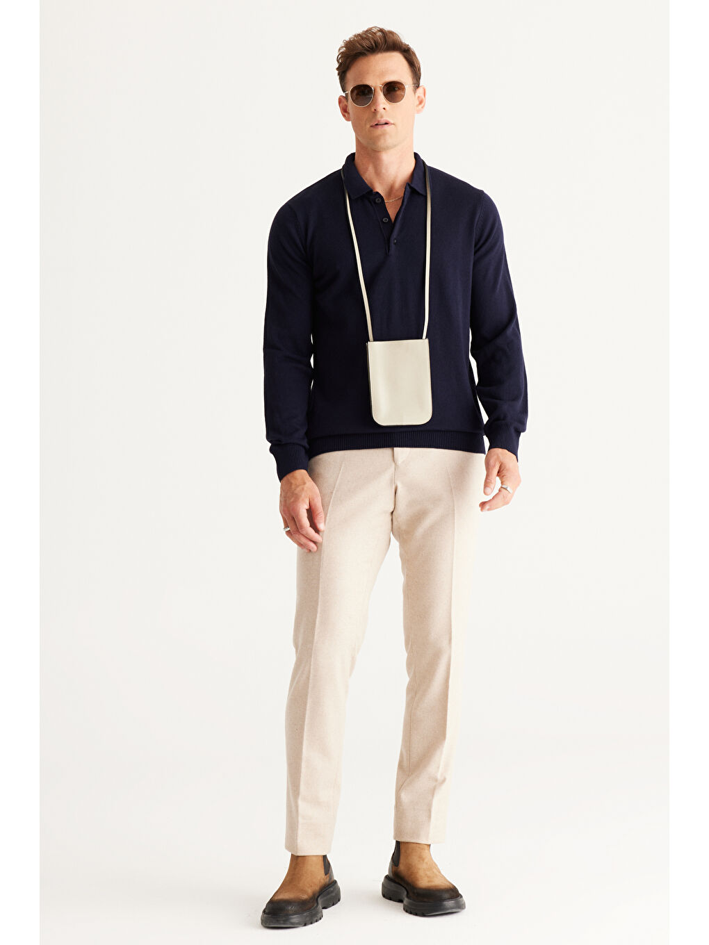 Erkek Lacivert Tüylenme Yapmayan Anti Pilling Kumaş Standart Fit Polo Yaka Triko-3