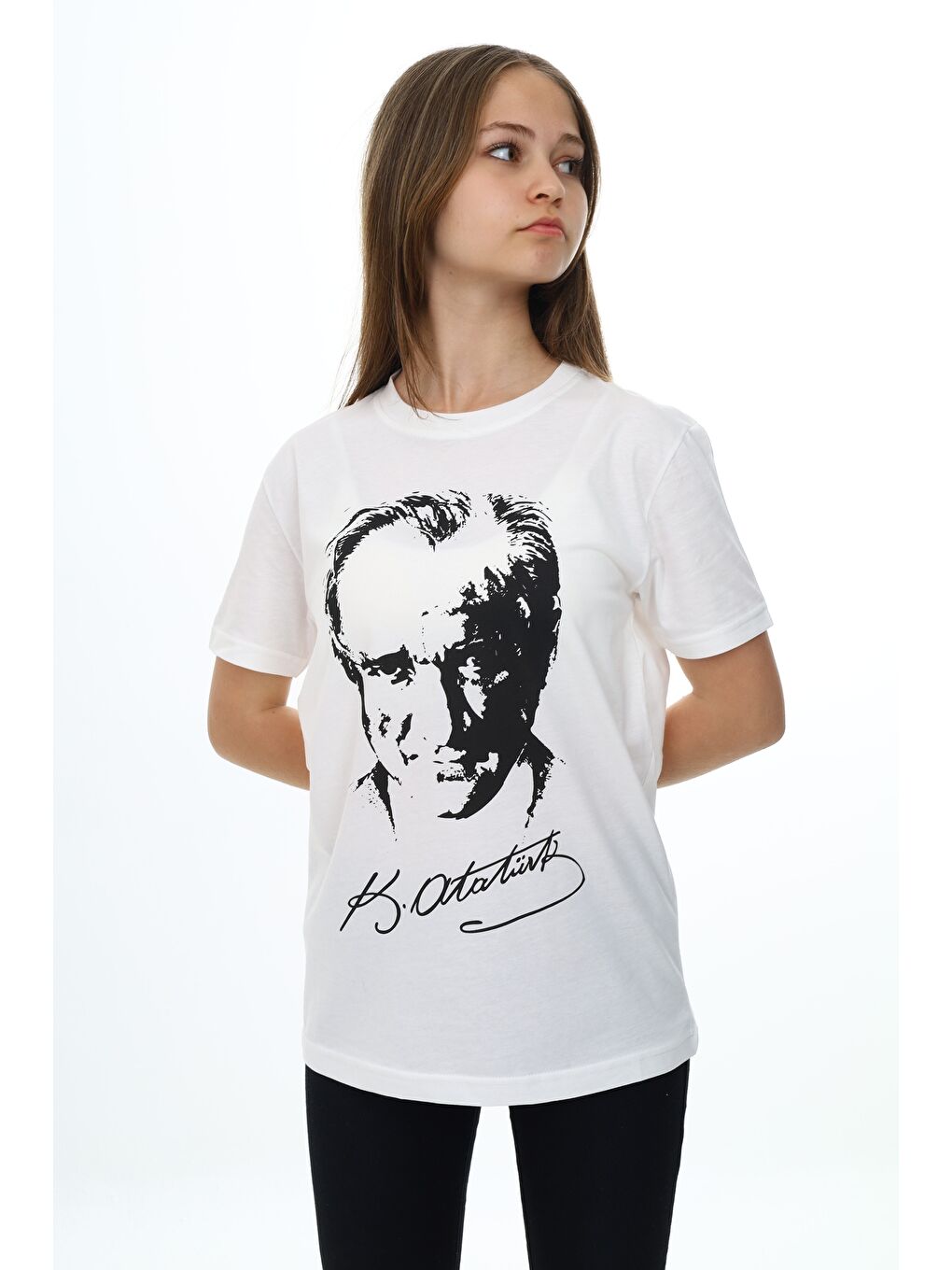 angelos Beyaz Kız Çocuk ATATÜRK Baskılı T-Shirt Px000 - 1