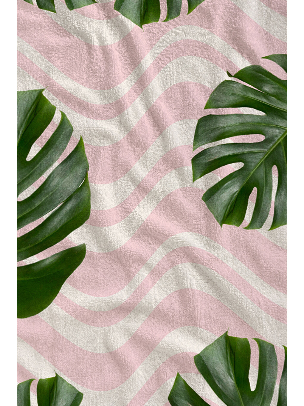 Pembe Tropikal Palmiye Yaprağı Desenli 70x150 Cm Dijital Baskılı Plaj Ve Banyo Havlusu-1