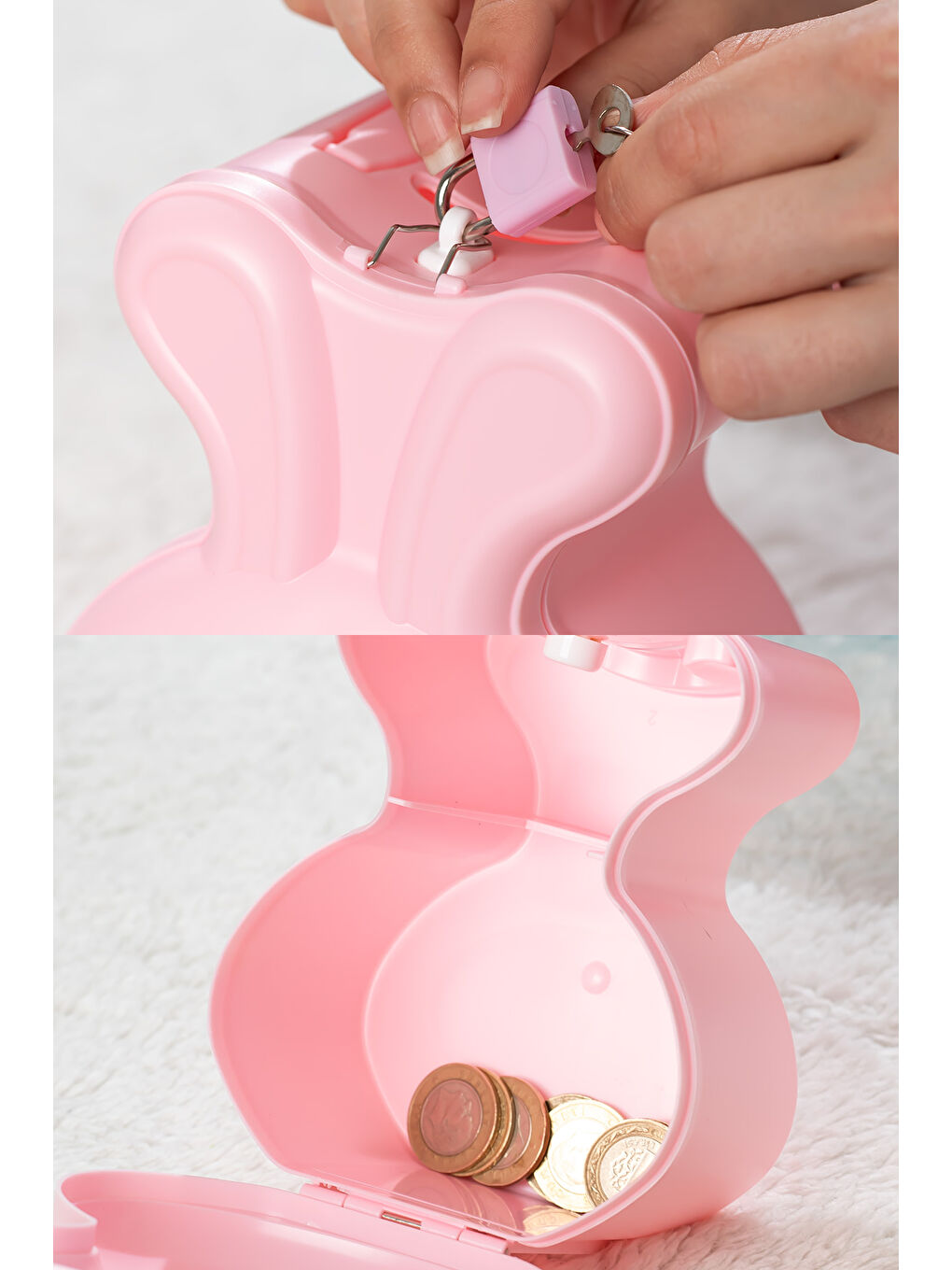 041 Pvc Anahtarlı Kilitli Gülenyüz Kumbara Pembe 12,5X15,5cm-2