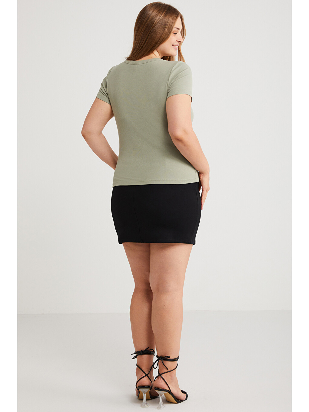 Hanny Kadın Büyük Beden Regular Fit Bisiklet Yaka Basic Kaşkorse Yeşil Büyük Beden T-shirt-5