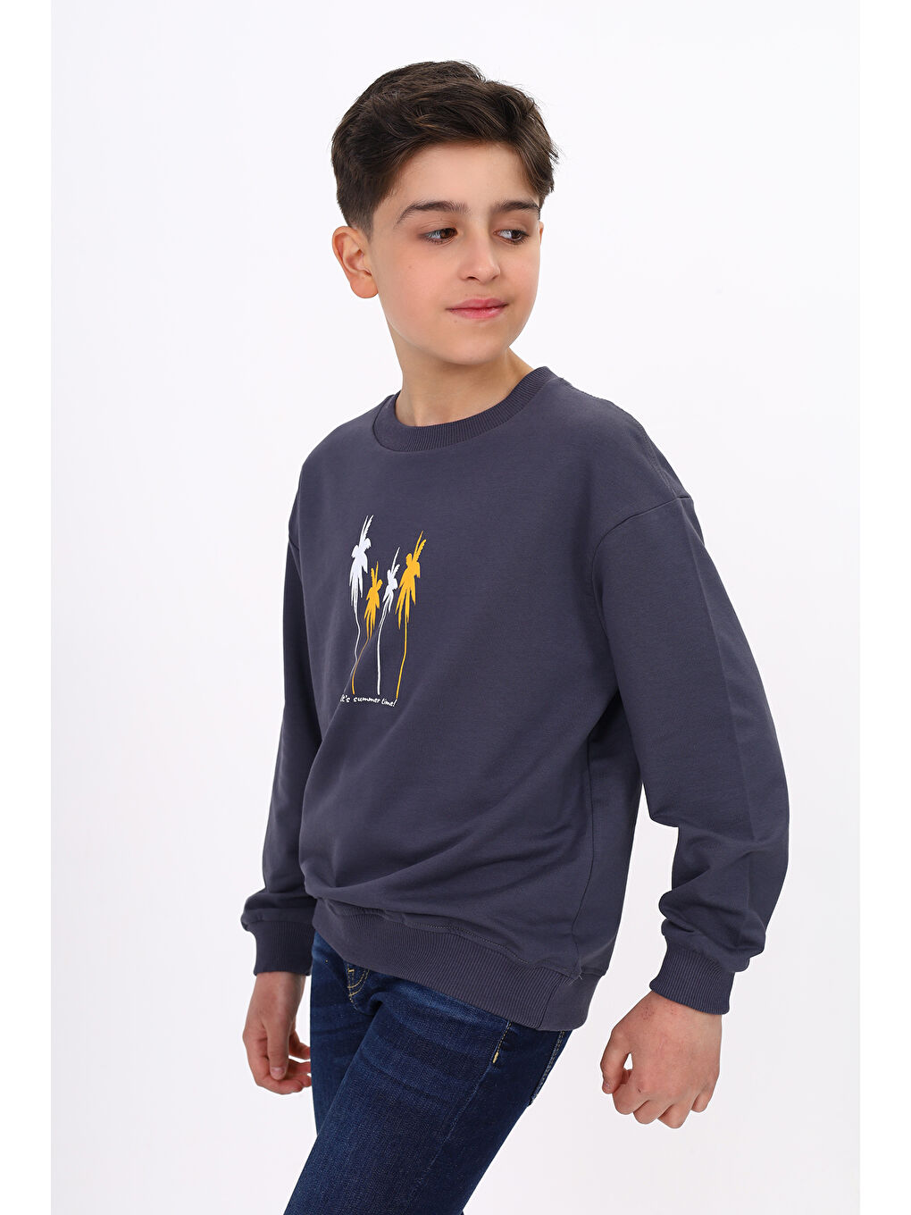 Gri Erkek Çocuk Baskılı Sweatshirt-1